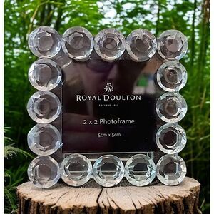 Royal Doulton Crystal Mini Picture Frame 2x2 Photo Clear Leaded Faceted Vintage